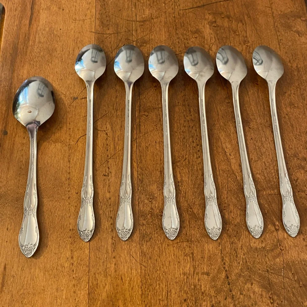 Oneida Fenway Rogers 6 Iced Tea Spoons & 1 Teaspoon Stainless Flatwear